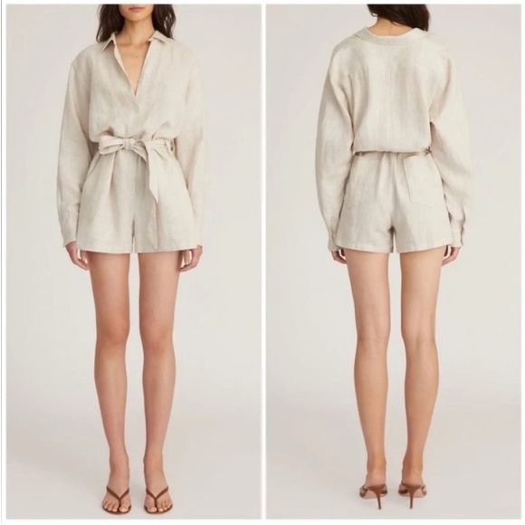 Marissa Webb Rowan Linen Button Down Romper NWT - Picture 2 of 11